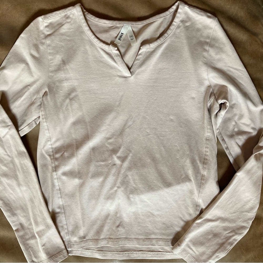 Pact Split Neck Long Sleeve Tee - Avenue Collection In Cream View 2